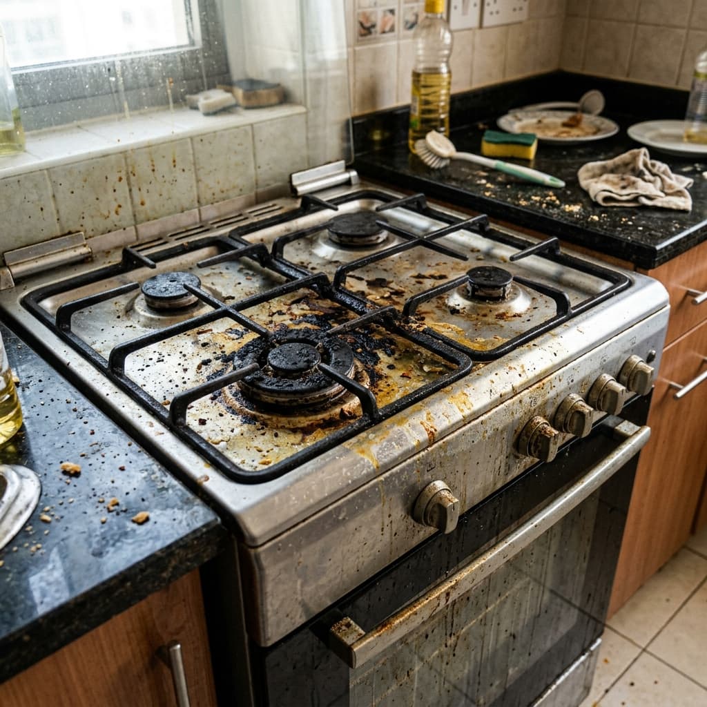 JVC apartment before restoration — Kitchen degreased inside and out to the brand-new standard.